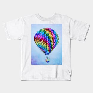 Rainbow Watercolor Hot Air Balloon Kids T-Shirt